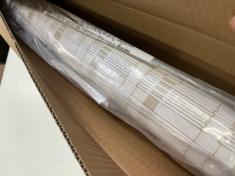 Condition photo showing New/Like New for LazBlinds No Tools No Drill Bamboo Roller Shades, Cordless Bamboo Blinds, Light Filtering Roll Up Blinds for Windows, French Door, Porch or Patio, 23'' W x 64'' H, Whitewash B Whitewash B 23'' W x 64'' H