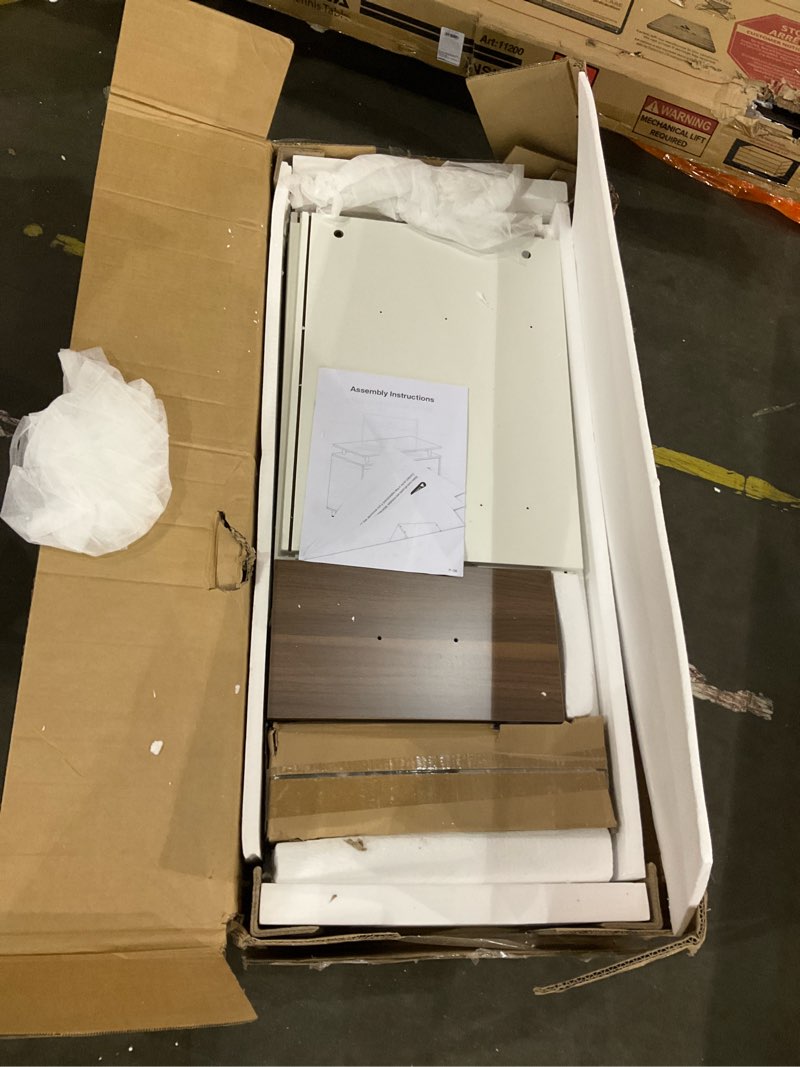 Condition photo showing Good Condition for tribesigns 63 inch executive desk with file cabinet, l shaped office desk with drawers and storage shelves, business furniture set workstation for home office, white and walnut white and brown