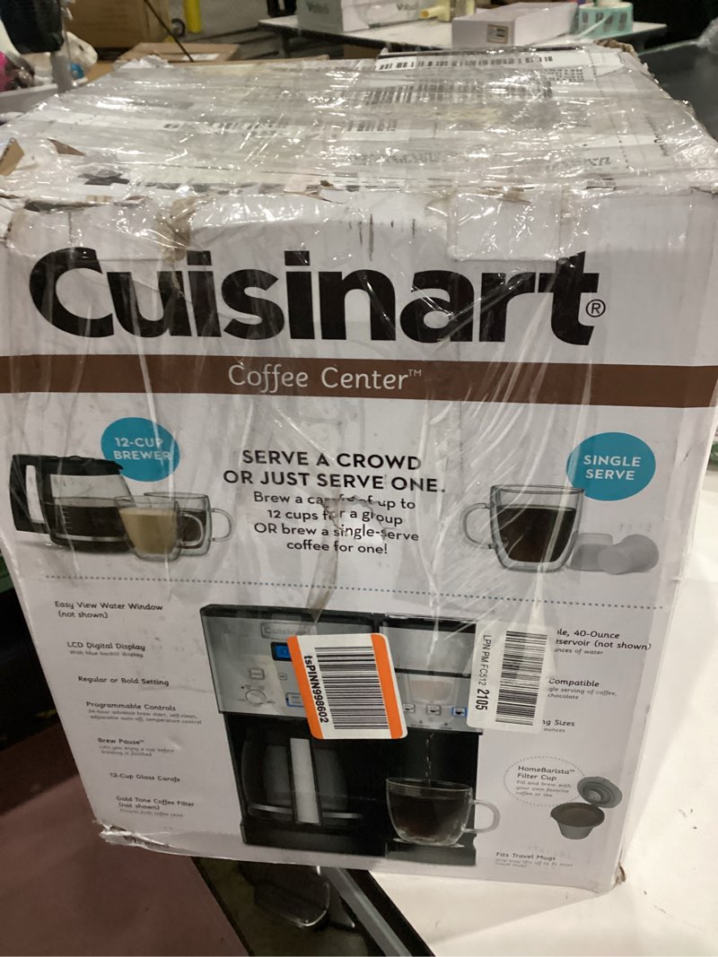 Condition photo showing As Is for Cuisinart Single Serve + 12 Cup Coffee Maker, Offers 3-Sizes: 6-Ounces, 8-Ounces and 10-Ounces, Stainless Steel, SS-15P1 Stainless Steel,Black