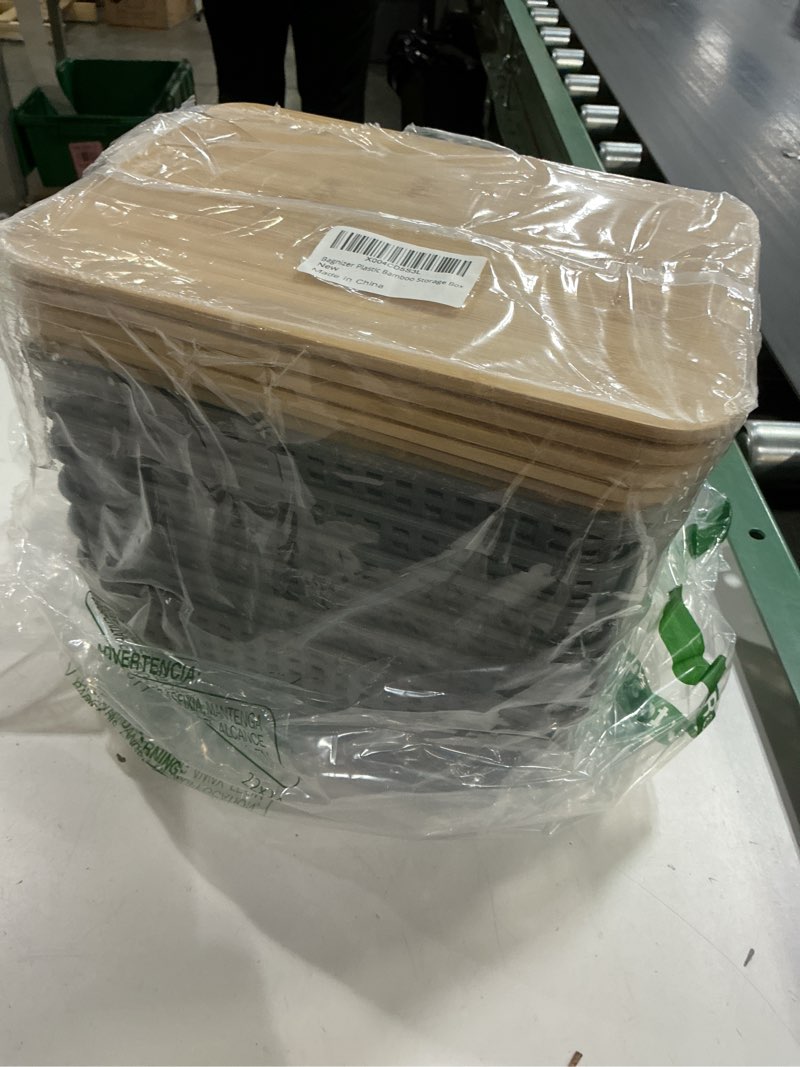 Condition photo showing Good Condition for Small Plastic Storage Bins with Bamboo Lids 5.2qt Stackable Box Basket Pantry Decorative Containers Cute with Lable for Organizing Desktop Closet Office Gray of 6 packs 10 * 7.2 * 4.1'’