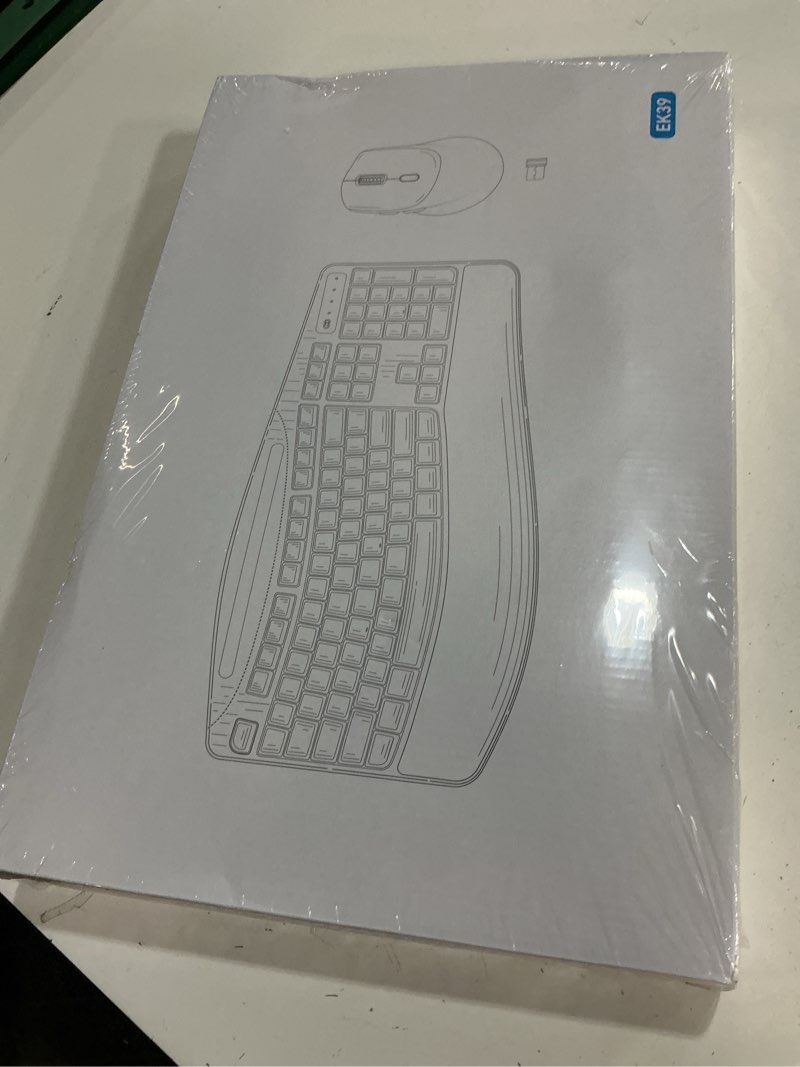 Condition photo showing New/Like New for wireless keyboard and mouse combo, 2.4g full size wave keys ergonomic keyboard with wrist rest, phone holder, 3-level dpi wireless silent mouse with 6-buttons, for windows, mac os, laptop, pc (black)