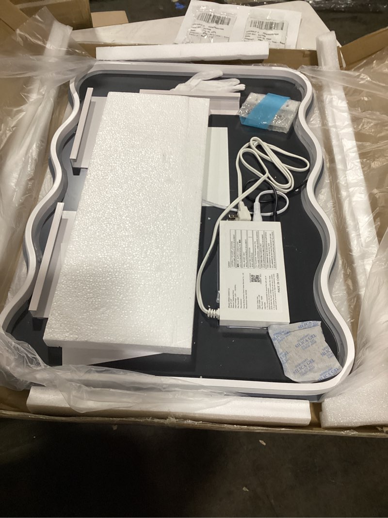 Condition photo showing Good Condition for Hasipu Wavy Full Length Mirror with Lights - 28"×20" LED Wavy Floor Mirror, Frameless, Dimmable, Standing or Vertical/Horizontal Wall-Mounted Mirror for Bedroom, Living Room, Cloakroom 20"L x 28"W