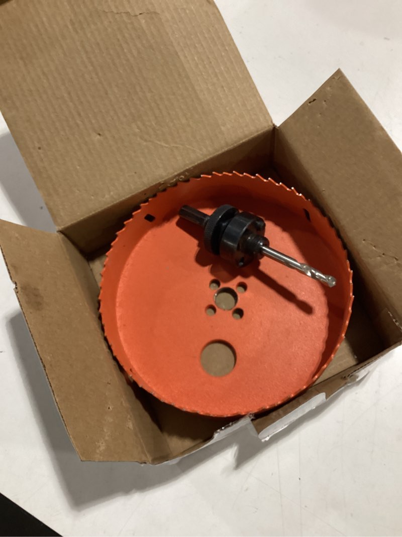 Condition photo showing As Is for 6 inch hole saw with arbor for metal wood and plastic cutting, 152mm bi-metal hole cutter for different project with smooth and flat drilling edge, fast chip removal, handy hole saw kit set