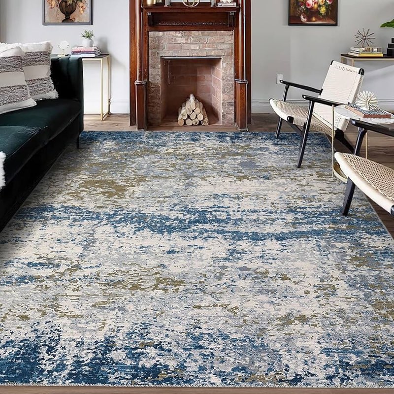 4x6 Rugs Abstract Living Room Rug Washable Rug Non-Slip Soft Bedroom Area Rug Modern Print Faux Wool Floor Carpet Throw Rugs for Nursery Playroom Dining Room Indoor Office Home Decor,Blue