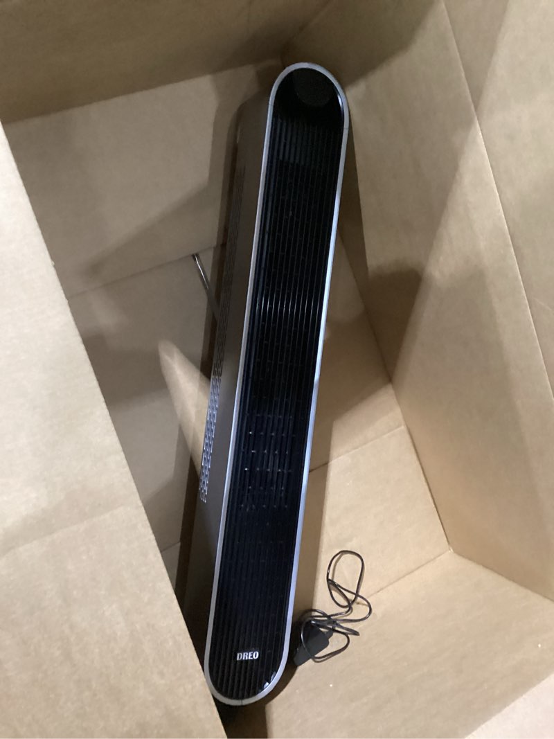 Condition photo showing As Is for Incomplete Dreo Tower Fan for Bedroom, 42 Inch 120° Oscillating Fan, 25dB Quiet DC Motor, 28ft/s Velocity Bladeless Standing Fan with 12 Speeds, 4 Modes, 12H Timer Cooling Fans for Home, Living Room