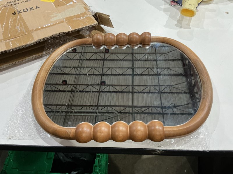 Condition photo showing Good Condition for entryway small mirrors for wall, 16 x 12 inch wood bathroom mirror with wooden frame and high-definition glass, boho wall mirror decorative for bathroom, entryway, living room, bedroom walnut-12" x 16"