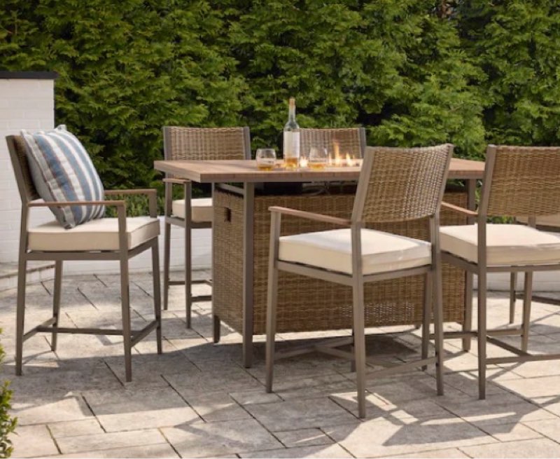 allen + roth dorsey 7-piece patio high fire dining set with cream cushions (incomplete chair only)