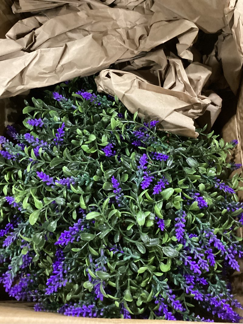 Condition photo showing Good Condition for dreamloom topiary trees artificial outdoor ball in planter, 20in outdoor indoor realistic fake plants shrubs for front porch decor, faux bushes plants for home front door offices, set of 2 purple lavender 2-pack