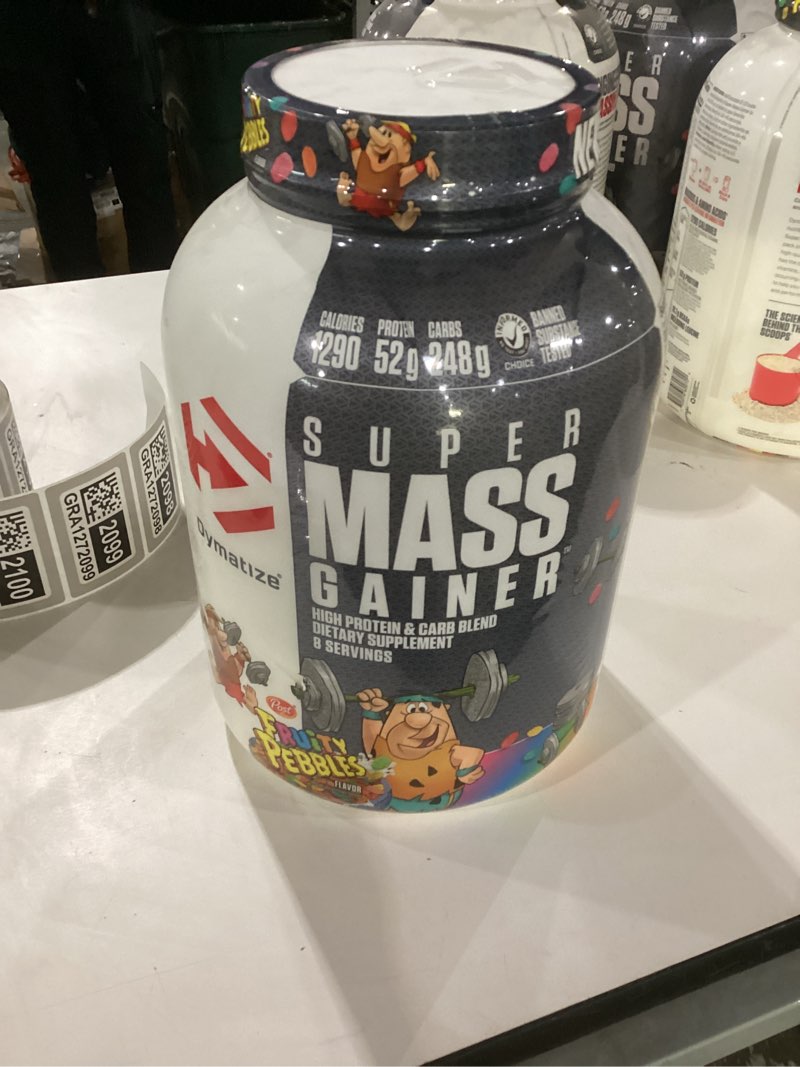 Condition photo showing New/Like New for Dymatize Super Mass Gainer Protein Powder, 1290 Calories & 52g Protein, Mixes Easily, Tastes Delicious, Fruity Pebbles, 6 Pound (8 Servings) Fruity Pebbles 6 Pound (Pack of 1)