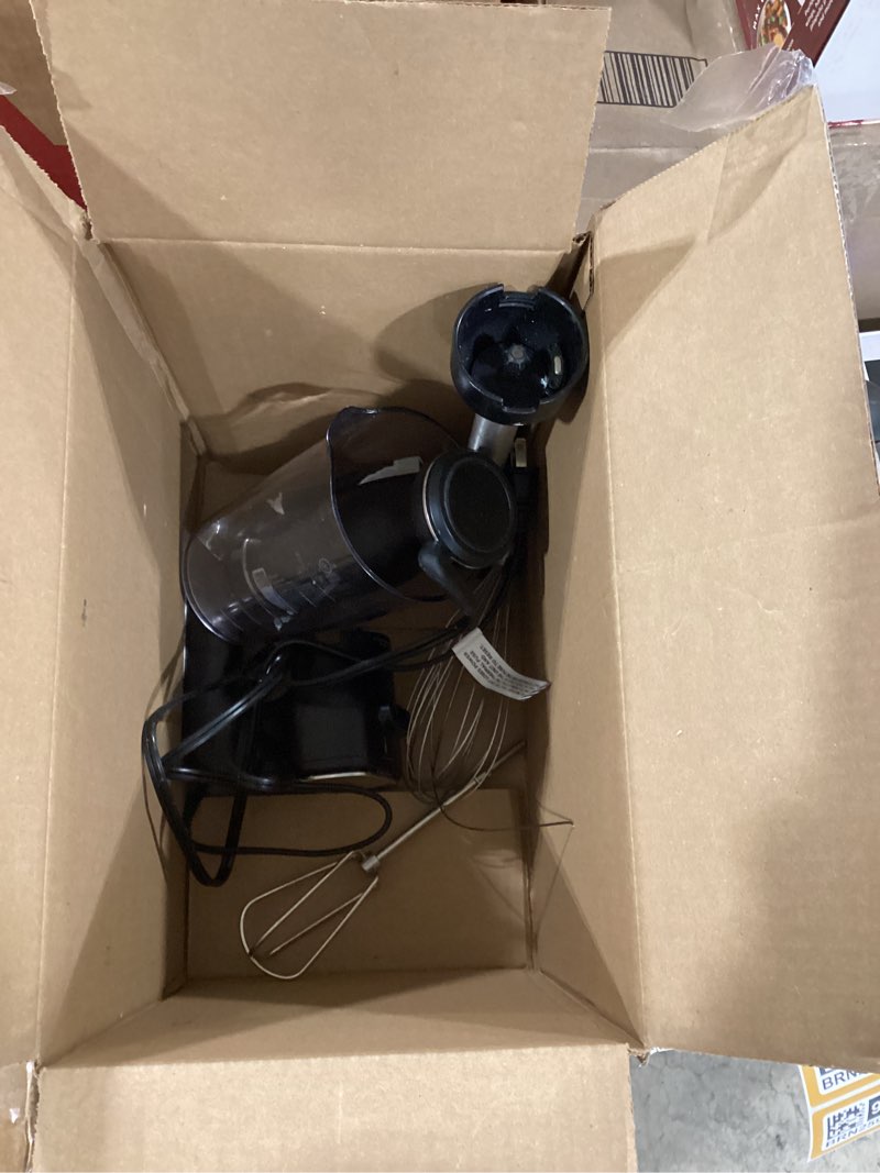 Condition photo showing As Is for incomplete  Ninja Hand Mixer, Immersion Blender, Foodi Power Mixer System, 750-Peak-Watt Handheld Emulsion Blender & Electric Hand Mixer Combo With Whisk, Beaters & 3-Cup Blending Vessel,120 volts, Black CI101