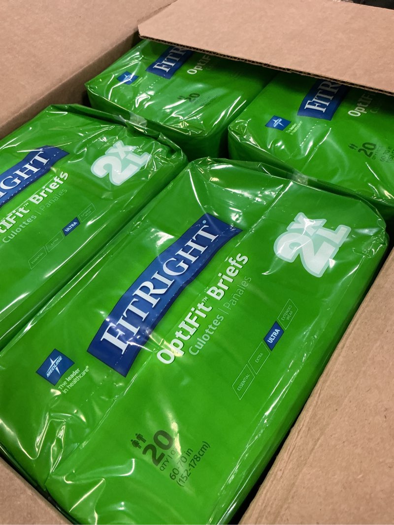 Condition photo showing Good Condition for fitright ultra adult diapers, disposable incontinence briefs with tabs, heavy absorbency, xx-large, 60"-69", 4 packs of 20 (80 total) xx-large 80