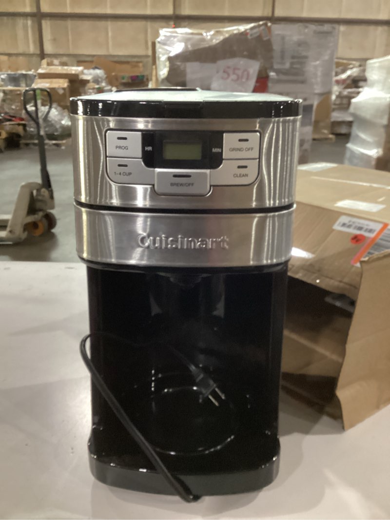 Condition photo showing As Is for Cuisinart Automatic Grind & Brew 10-Cup Coffee Maker with Blade Grinder, Programmable Coffee Machine Glass Carafe with 1-4 Cup Setting, Brew Pause, Grind-Off Option, DGB-450NAS, Black/Stainless Steel 10-Cup Thermal Automatic Grind & Brew Black/Stainless