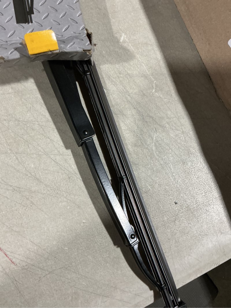 Condition photo showing As Is for peak transport heavy duty windshield wiper blade, durable metal wiper blade replacement for class 6-8 trucks, class a rv's, and transit buses with saddle wiper arm and 32" wide saddle blade