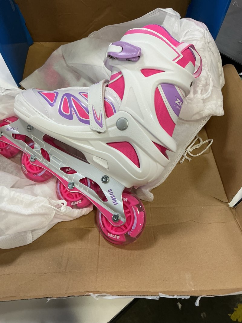 Condition photo showing Good Condition for 2pm sports vinal girls adjustable flashing inline skates, all wheels light up, fun illuminating skates for kids men adult women and boys white & pink x-large - adult (9.5w-12w/8.5m-10.5m)