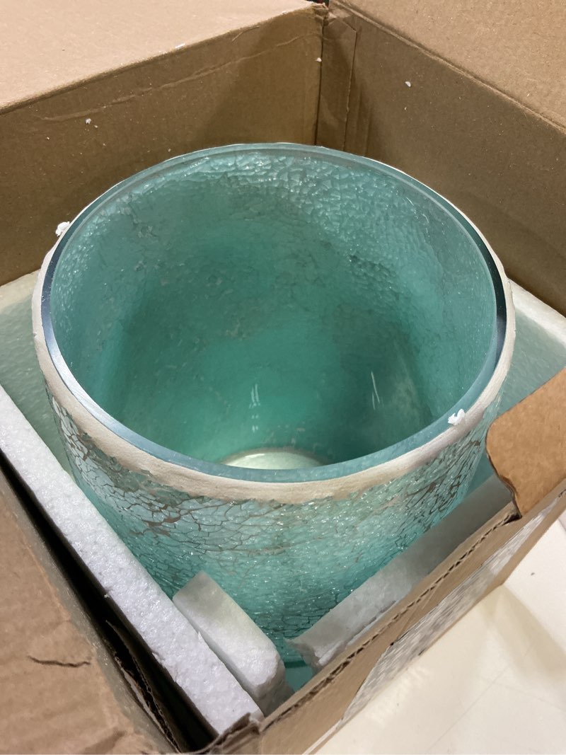 Condition photo showing Good Condition for escenzy modern bathroom trash can mosaic glass 5l | 7" x 10" | decorative small garbage can | luxury waste basket for restroom, office, bedroom & kitchen | shiny turquoise green bathroom accessories