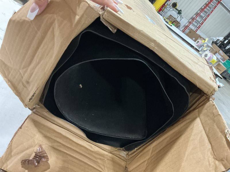 Condition photo showing As Is for vevor salon mat for hair stylist, 3 x 5 ft rectangle salon chair mat anti fatigue, 7/8" thickened pvc + pu barber shop floor mat with round cut out, anti-trip beveled edges & non-slip bottom 7/8 in