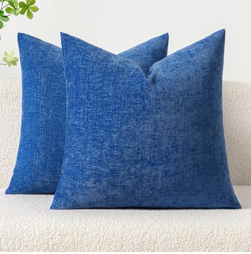 MIULEE Pack of 2 Couch Throw Pillow Covers 18x18 Inch Soft blue Chenille Pillow Covers for Sofa Living Room Solid Dyed Pillow Cases 18\" x 18\" (Pack of 2) blue 