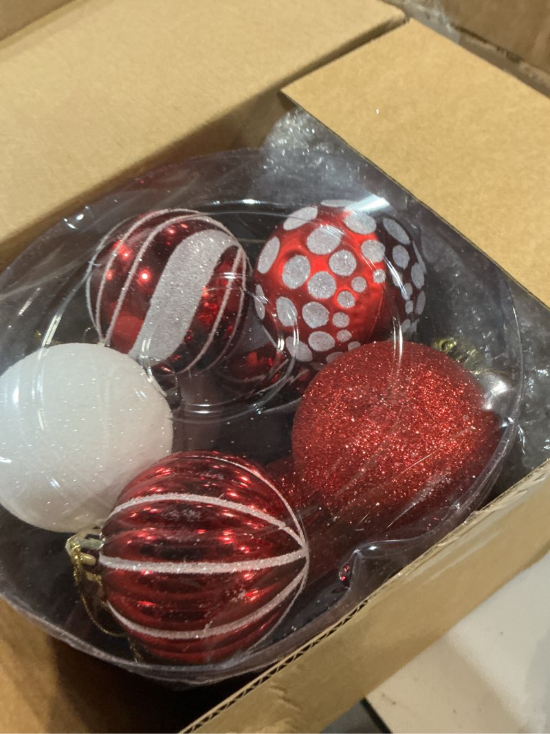 Condition photo showing New/Like New for Liliful 66 Pcs Classic Red White Green Christmas Ball Ornaments Decor and Candy Canes Xmas Tree Decorations for Christmas Tree Hanging Decor Candy Lollipop Craft Xmas Party Supplies(Red and White)