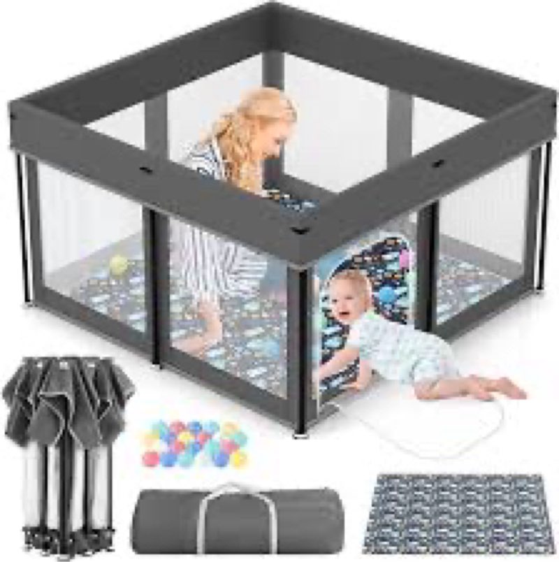 Foldable Baby Playpen, 50"×50" Play Yard Playpen for Babies and Toddlers 1-3, Portable Playpen with 