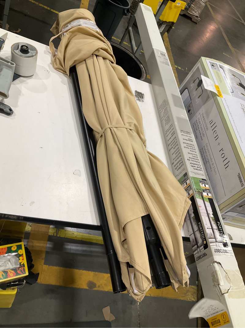 Condition photo showing Good Condition for style selections 7.5-ft steel tan push-button tilt market patio umbrella