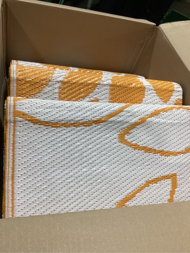 Condition photo showing Good Condition for anidaroel outdoor rugs 8x10ft for patios clearance waterproof, reversible tropical plastic straw camping mat outside rug, large outdoor area rug for rv, deck, balcony, picnic(orange,8'x10') orange 8'x10'