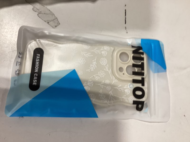 Condition photo showing Good Condition for NITITOP Compatible with iPhone 15 Pro Max Case Curly Cute Flowers Floral Leaves Design for Women Girls Artistic Wavy Frame Soft TPU Shockproof Protective Full Camera Protection Cover - White