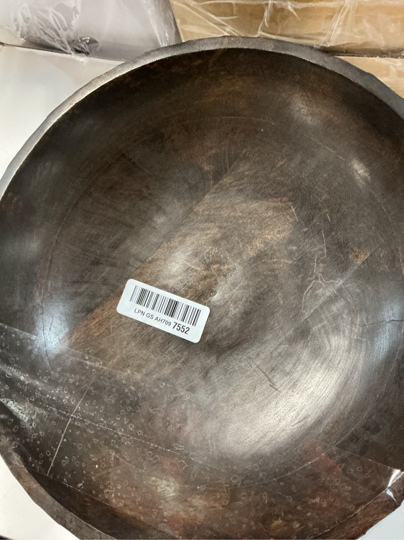 Condition photo showing As Is for edhas mango wood decorative wooden bowl hand carved home decor for dining table center, living room, kitchen décor (12" x 12' x 4.75")
