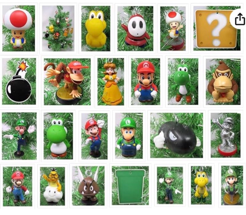 Mario Brothers 25 Piece Deluxe Christmas Ornament Set with Random Mario and Friends Characters (Uniq