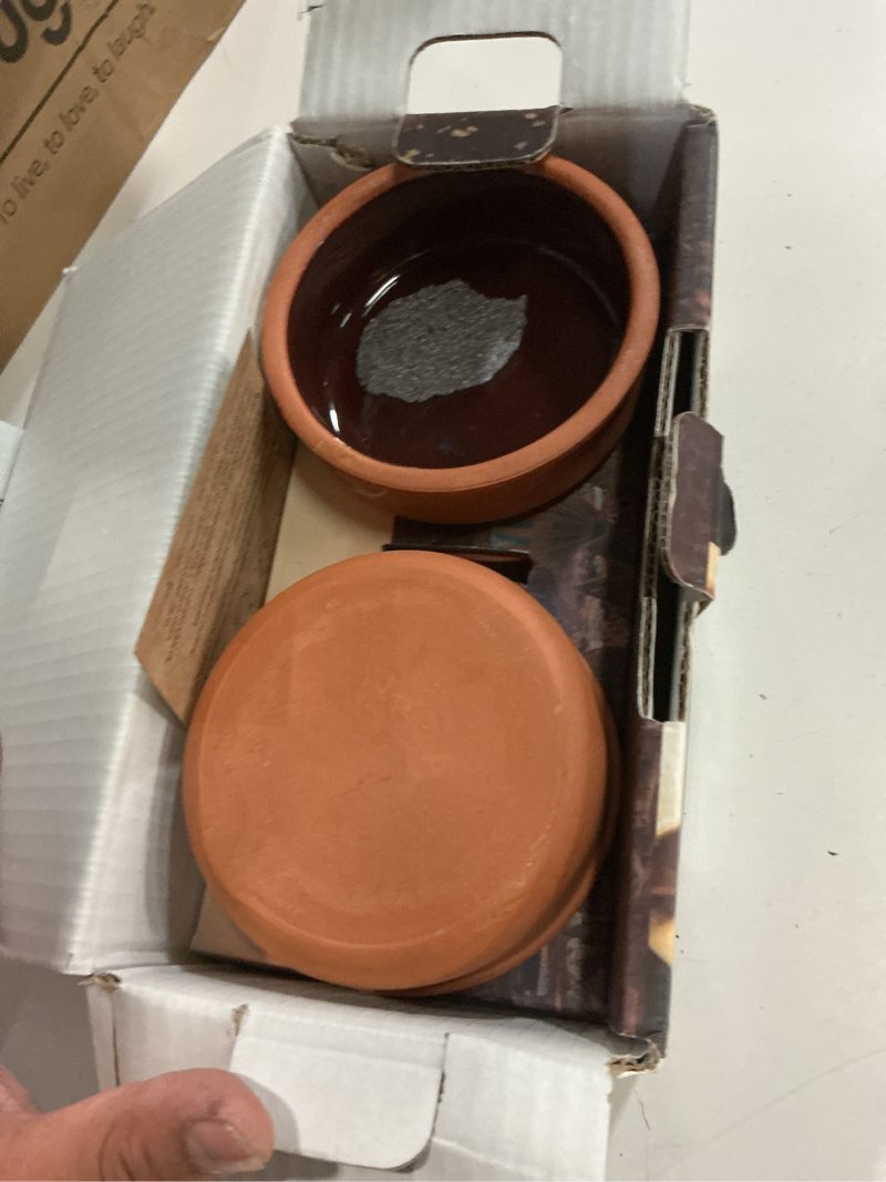 Condition photo showing Good Condition for hakan hitit clay bowl set of 6, terracotta 4.5-inch bowls, 8.5 oz glazed inside ancient pottery, cooking clay bowls in box, turkish clay yogurt pots, earthenware for mexican dishes, 6 pcs, 250 cc