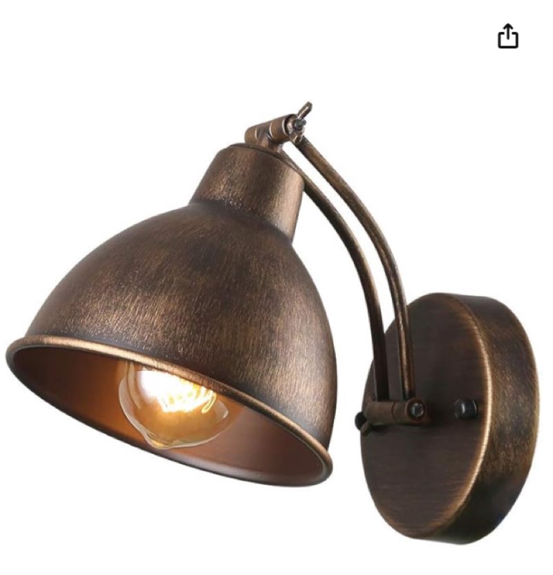 Anmytek Adjustable Swing Wall Lamp Arm Metal Wall Light Sconce with Metal Cover Old Gold Finish Bedroom Reading Lights Industrial Edison Sconce Lighting Fixtures 1-Light (W0042)