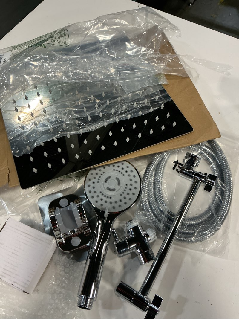 Condition photo showing Good Condition for 12 Inch Shower Head, Rain Shower Head with Adustable Extension Arm, Detachable Silver Rina Shower Head with Handheld Spray, High Pressure Shower Hose with Holder in Bathroom(Silver) 12 Inch Silver