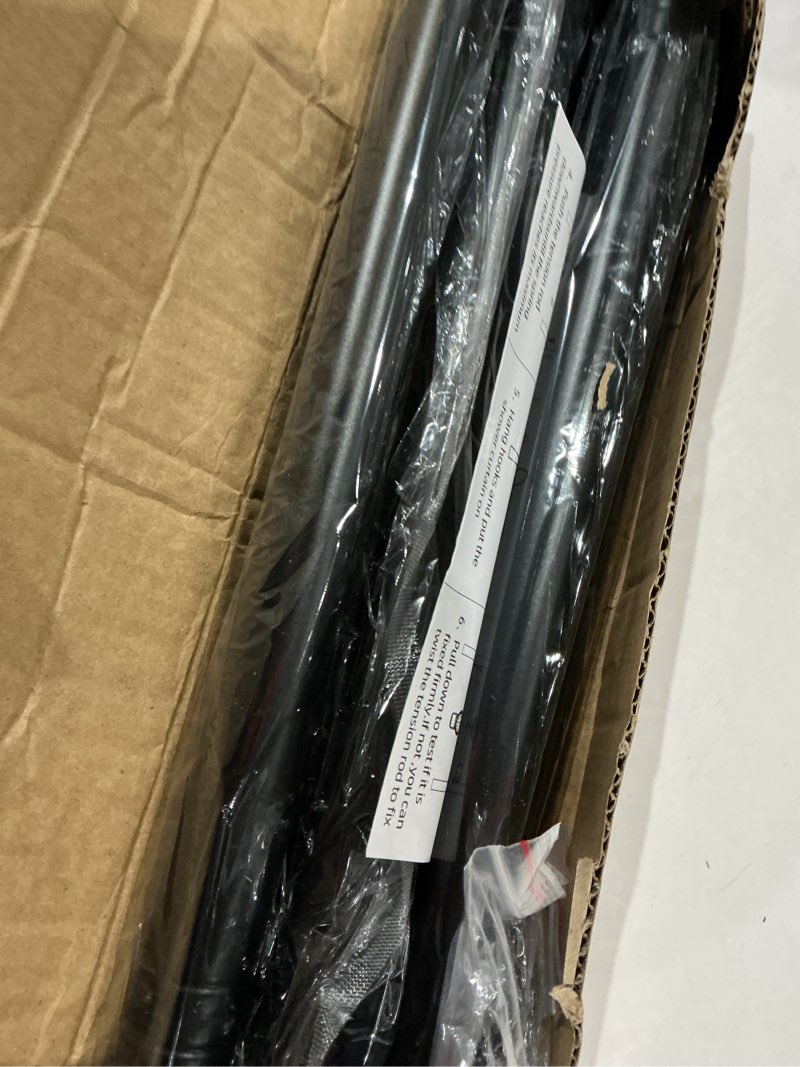 Condition photo showing Good Condition for matte black shower curtain rod,1 inch diameter stainless steel adjustable spring tension rods 32 to 92",with holders,anti-slip,curtain rods no drilling(1 pack) 32-92 black