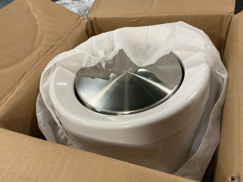 Condition photo showing Good Condition for household swing white bathroom trash can?brushed stainless steel?10 l/3 gallen?garbage can with flipping lid? for indoor or commercial use, kitchen,modern?living room,bedroom white-cone