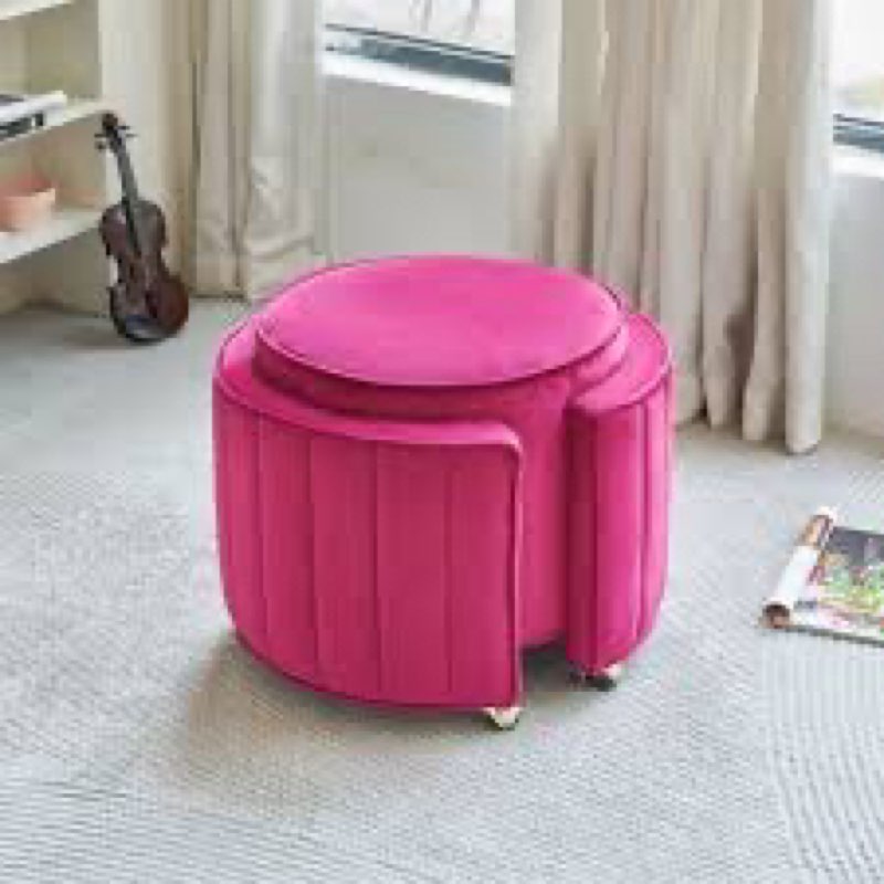 Upholstered Ottoman with Wheels ,Velvet Vanity Stool for Living Room Pouf Footstool