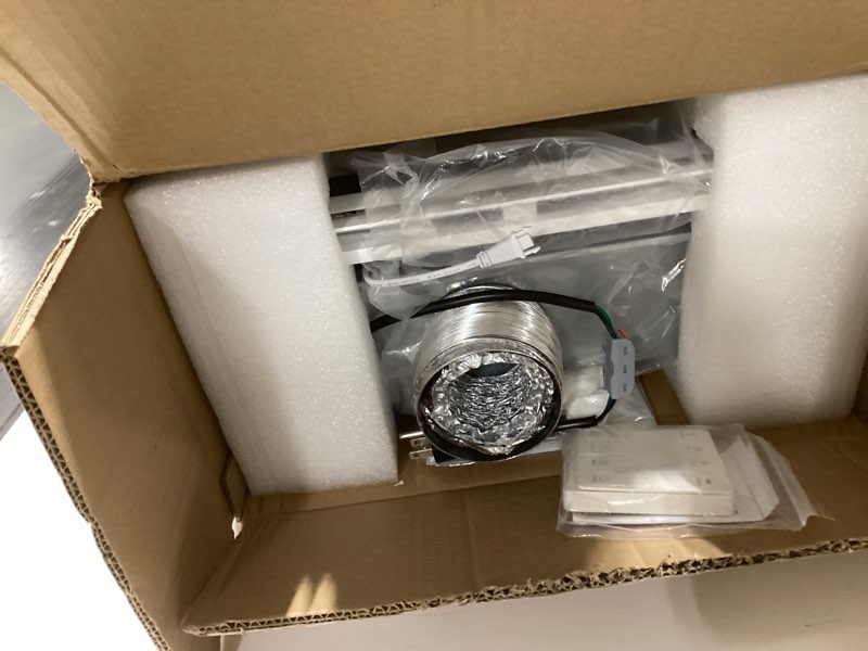 Condition photo showing As Is for 4-in-1 Bathroom Exhaust Fan with 1800W Heater, CCT LED Light & Remote Control, 150 CFM Quiet Ceiling Fan for Heating, Lighting, Ventilation & Blowing White Base