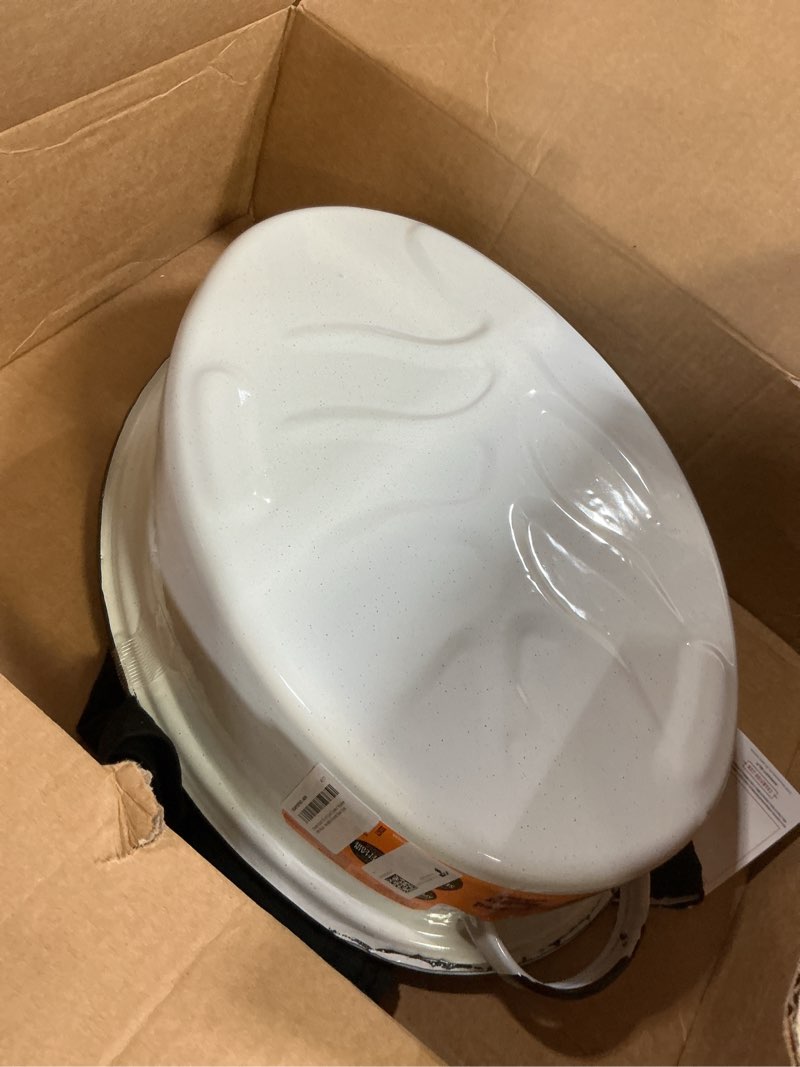 Condition photo showing As Is for Granite Ware 18-Inch Oval Covered Roaster With Rack - Nonstick Enamel Steel Cookware with Lid for Baking, Broiling, Grilling, Even Cooking - Multiuse Roasting Pan for Versatile Meals 18-Inch Speckled White