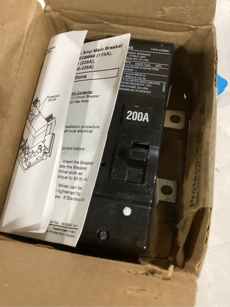 Condition photo showing As Is for Siemens MBK200A 200-Amp Main Circuit Breaker for Use in Ultimate Type Load Centers