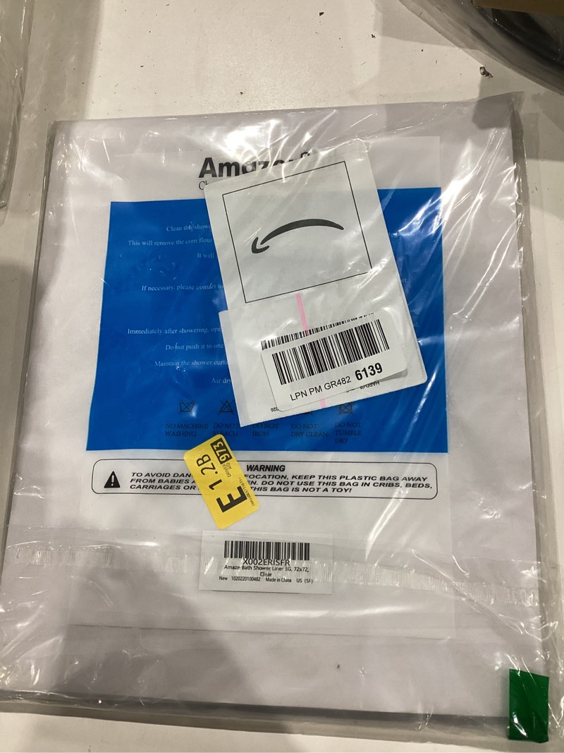 Condition photo showing New/Like New for amazerbath shower curtain liner, 72x72 clear shower curtain liner, waterproof plastic shower liner, cute lightweight peva shower curtain for bathroom with 3 magnets and 12 rustproof metal grommets clear 72"w x 72"l (pack of 1)