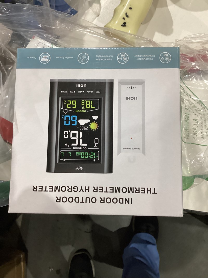 Condition photo showing New/Like New for weather station wireless indoor outdoor thermometer? inside outside temperature humidity monitor?with 330ft range sensor and adjustable backlight (black)