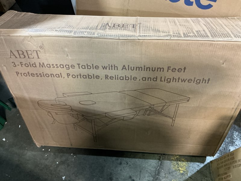 Condition photo showing New/Like New for abet massage table, 3 fold portable professional lash tattoo spa bed, height adjustable 23.5" wide compact facial table with detachable oil pocket towel rod face cradle armrest, aluminum feet & black 3 fold black with oil pocket(aluminum frame)