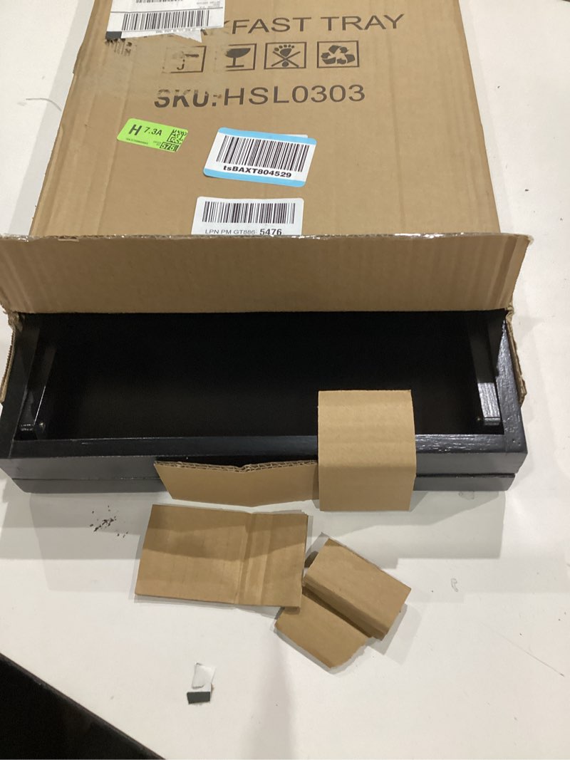 Condition photo showing As Is for bamboo bed tray table,breakfast trays with folding legs,kitchen serving tray for sofa,eating and working,used as laptop desk snack tray,black