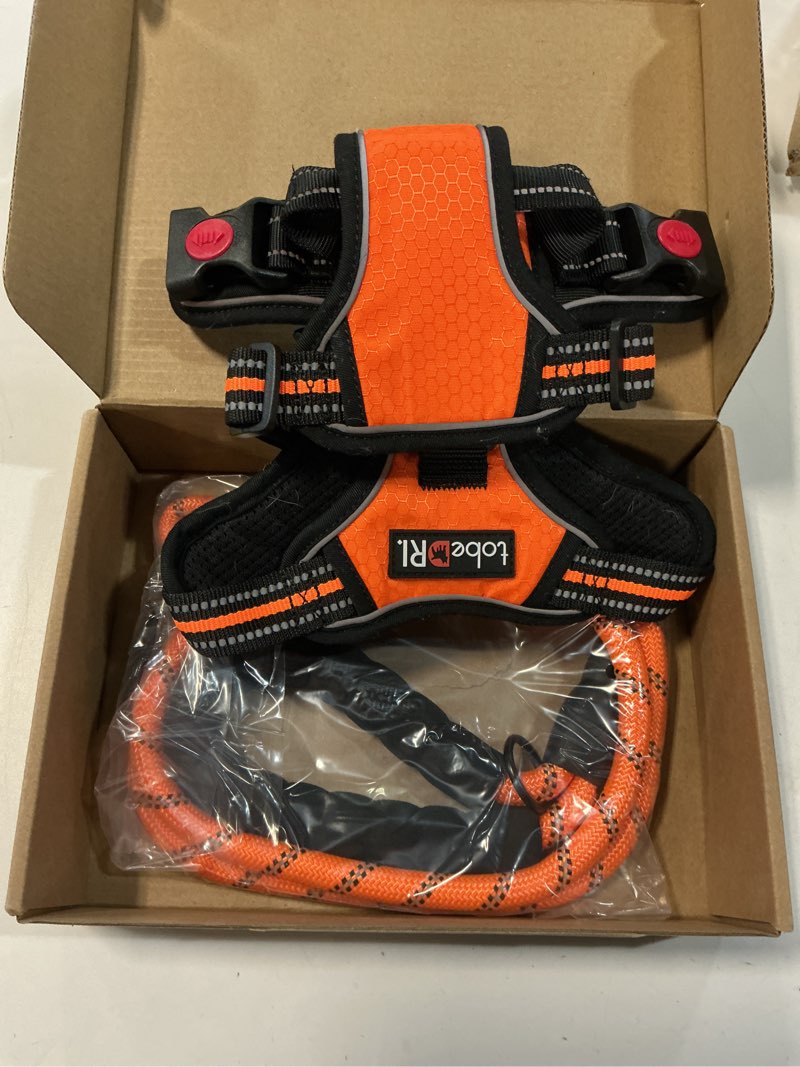 Condition photo showing Good Condition for No Pull Dog Harness Adjustable Reflective Oxford Easy Control Medium Large Dog Harness with A Free Heavy Duty 5ft Dog Leash Medium Orange Harness+Leash