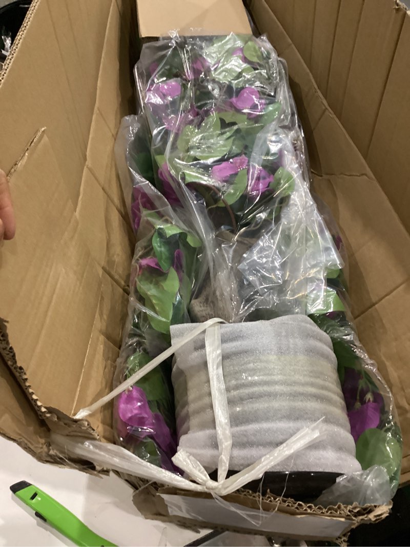Condition photo showing Good Condition for artificial bougainvillea tree -5ft faux bougainvillea tree with realistic flowers, tall fake flower tree for indoor or outdoor decor, silk floral plant for living room, porch, garden (purple) purple 5ft