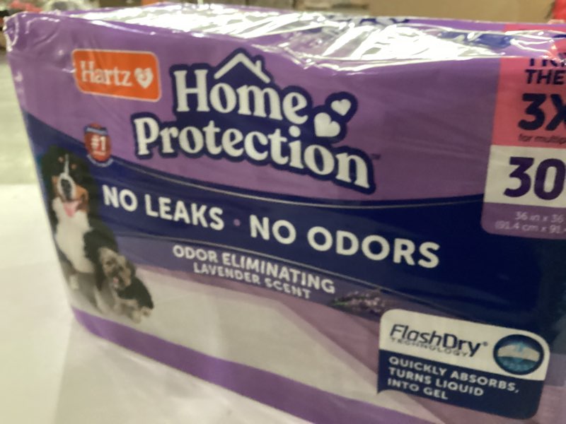 Condition photo showing New/Like New for Hartz Home Protection Lavender Scented Dog Pads, 3XL 30 Count, Super Absorbent & Won't Leak, Odor Eliminating 3XL 36 x 36 (30 Count)