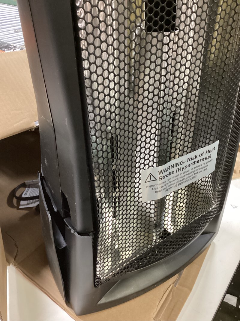 Condition photo showing As Is for Comfort Zone Space Heaters for Indoor Use, Portable Electric Heater, Adjustable Thermostat, Infrared Heat, Quartz Tower Space Heater with 2 Heat Settings, Bedroom Heater, Black