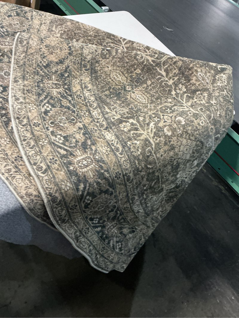 Condition photo showing As Is for purecozy brown round area rug 6ft washable 6x6 circle vintage low pile indoor large kitchen living room carpet non slip traditional distressed retro accent throw rug office dining room