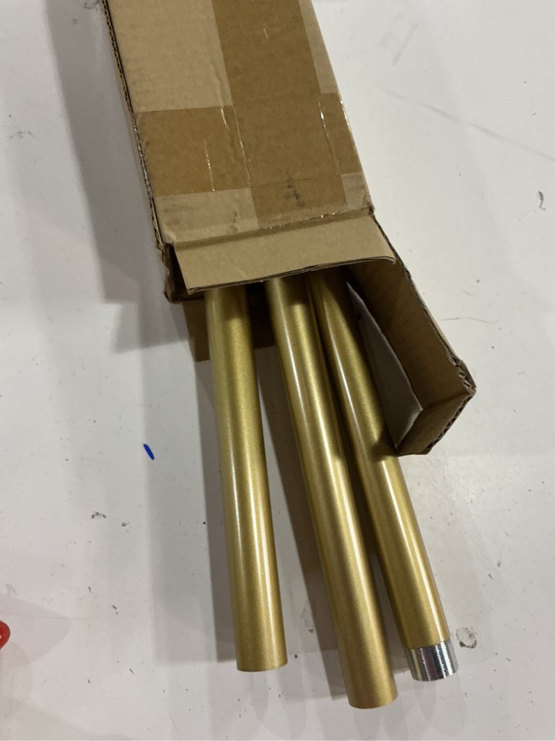 Condition photo showing As Is for double curtain rods 72-144 inches for windows, 1 inch diameter adjustable heavy duty drapery rod with aluminum alloy brackets and finials, modern stylish dual curtains rod, brushed gold brushed gold 72"-144"