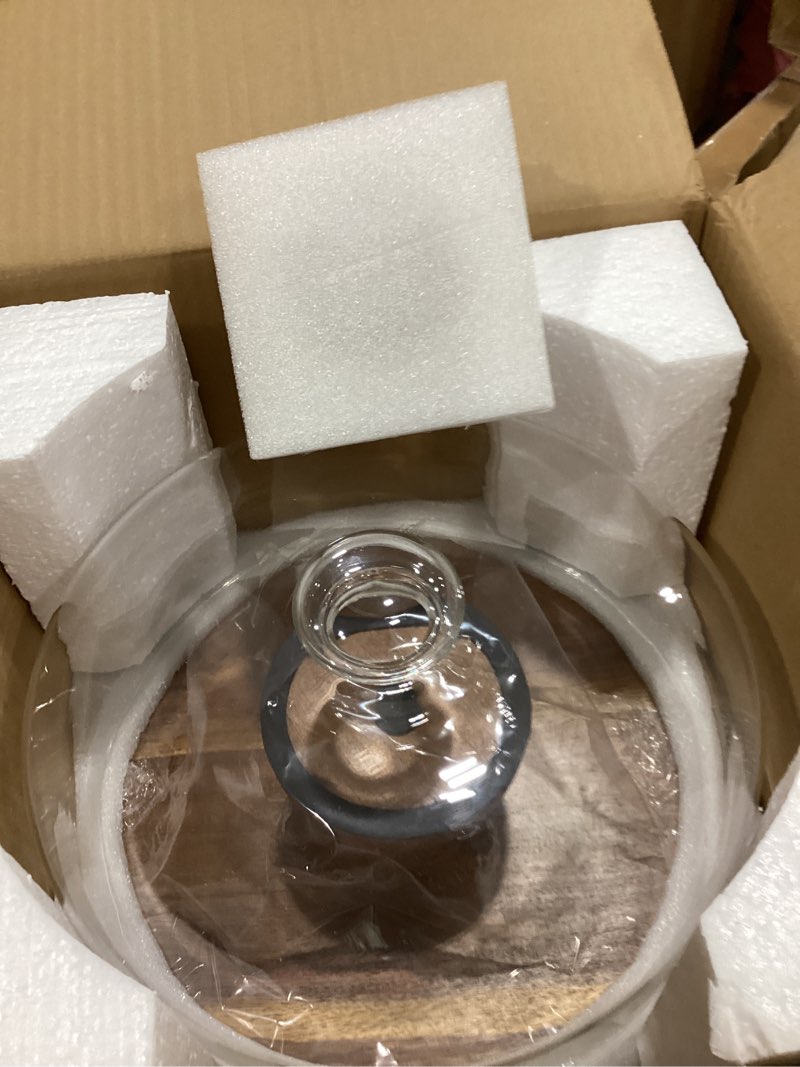 Condition photo showing Good Condition for yangbaga glass cake stand with lid,11in wooden rotating cake stand with dome cover, cake plate display server tray for birthday kitchen party high base + rotating + glass lid stand