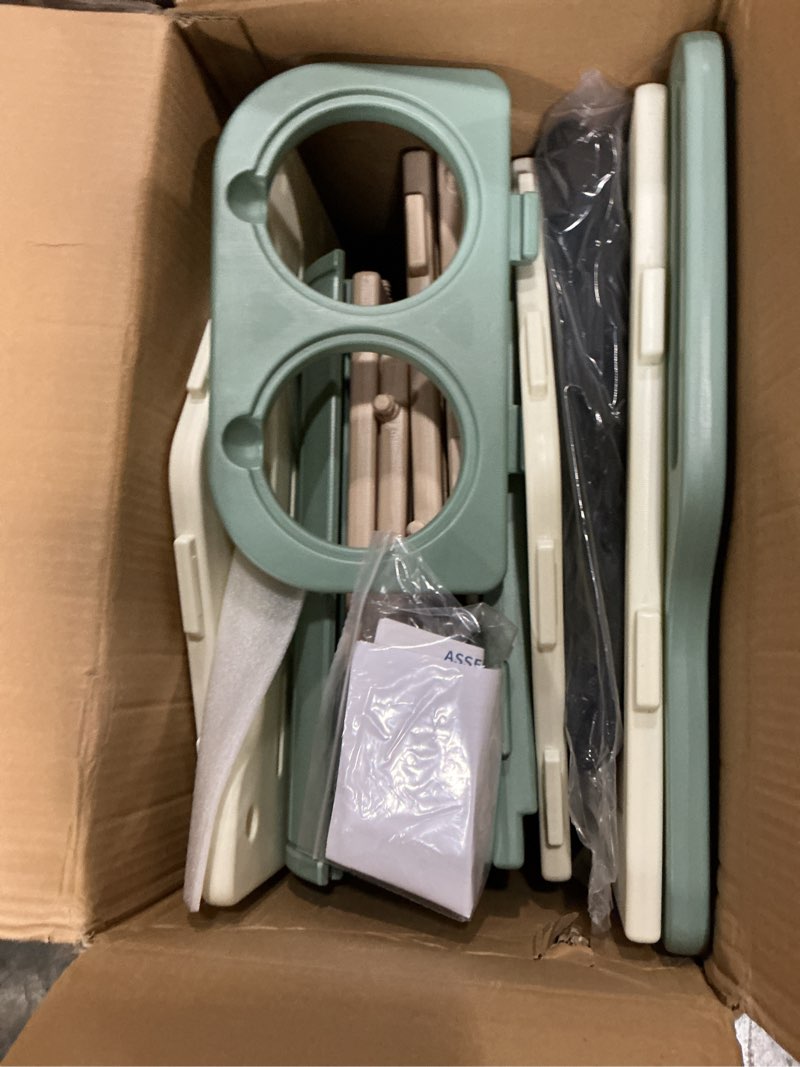 Condition photo showing Good Condition for outdoor cat house with insulated liner, weatherproof for feral multi cat, 2 story plastic elevated cat shelter with escape door, scratching post, stainless steel bowl, green 35" d x 15" w x 20" h green with insulating layer 34"d x 21"w x 21.5"h