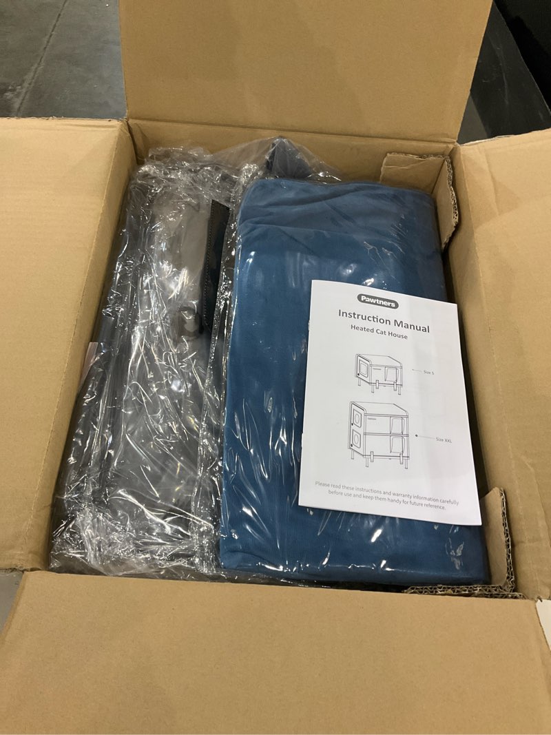 Pawtners Heated Outdoor Cat House for Outside Cats, 19'' Large Insulated Weatherproof Cat Shelter with Heated Pad, Elevated Feet & Escape Door, Warm Kitty House for Feral or Stray Cats in Winter M-19" Grey